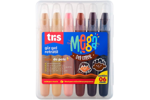 GIZ DE CERA GEL RETRATIL TRIS MEGA TONS DE PELE 6 CORES